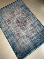 5x8 ft Bamboo Acrylic Blue Rug, Mamluk Pattern Area Rug, Vintage Geometric Living Room Carpet