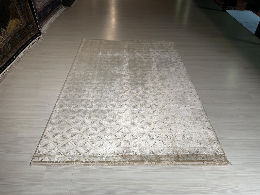 5x8 ft Beige Geometric Rug, Bamboo Acrylic Area Rug, Modern Living Room Carpet