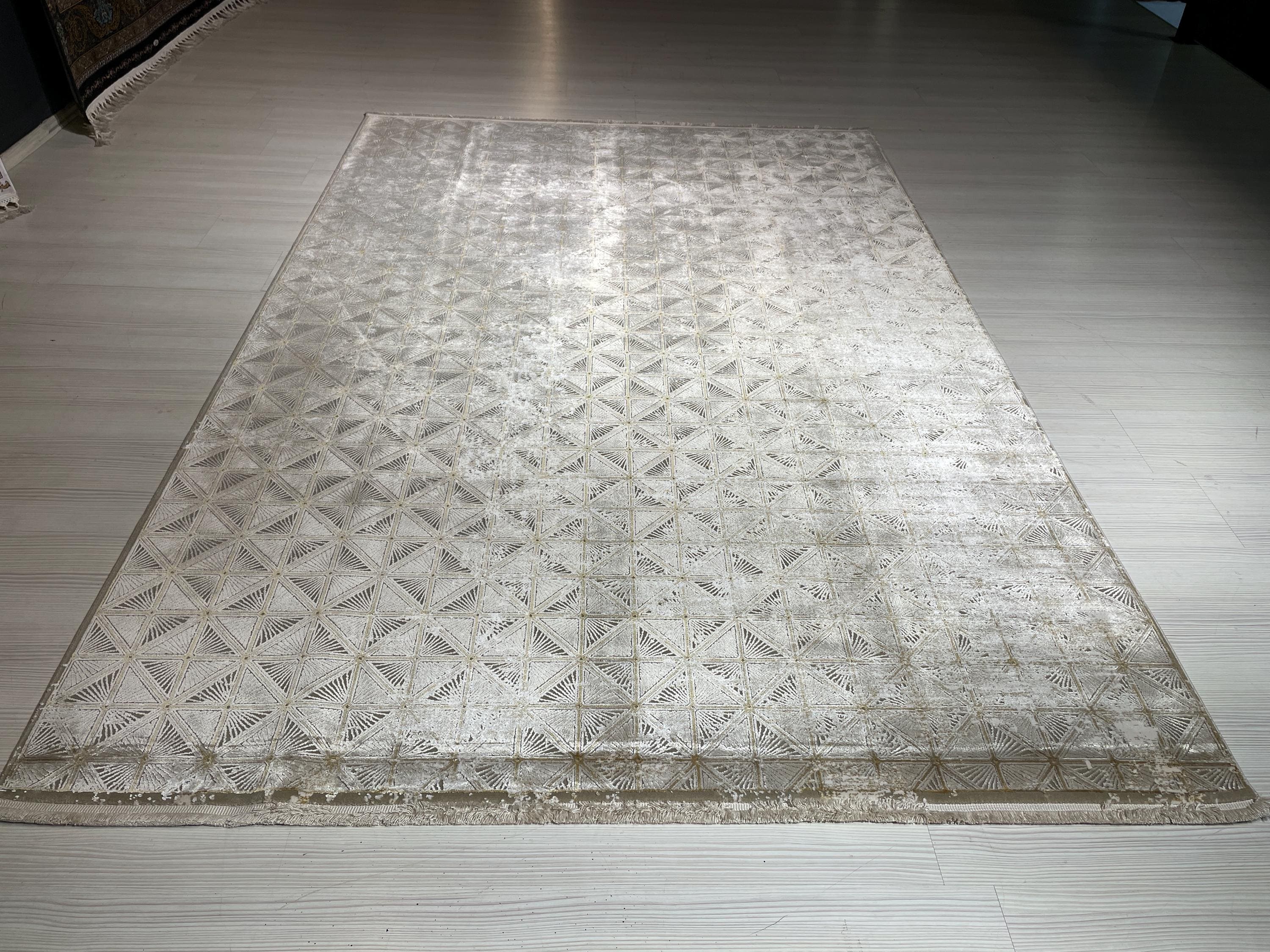 5x8 ft Beige Geometric Rug, Bamboo Acrylic Area Rug, Modern Living Room Carpet