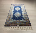 2x4 ft Navy Modal Silk Rug, Turkish Small Rug, Floral Medallion Carpet