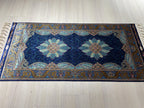 2x4 ft Navy Modal Silk Rug, Turkish Small Rug, Floral Medallion Carpet