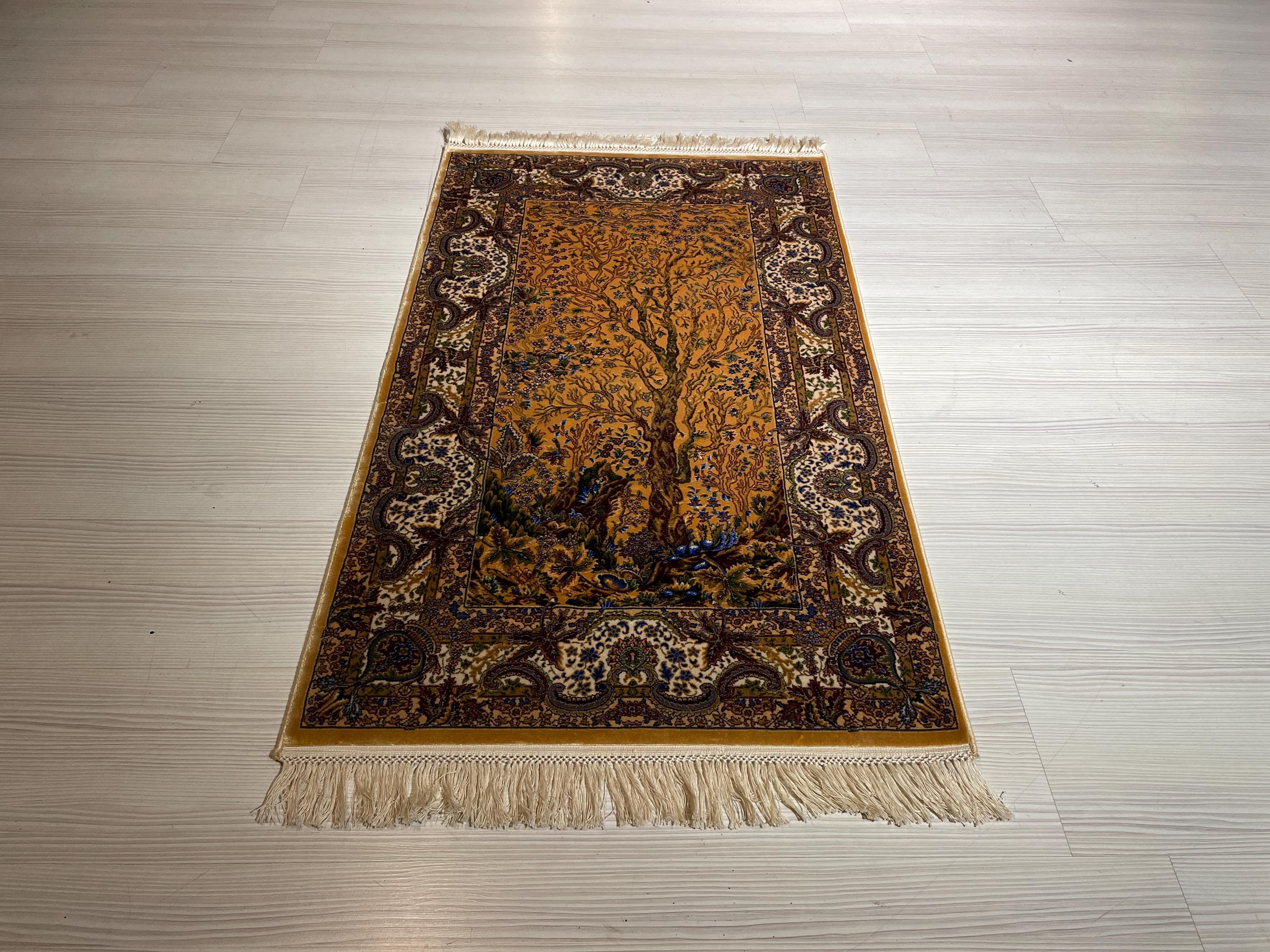 3x4 ft Modal Silk Tree of Life Rug, Turkish Wall Carpet, Nature Art Rug