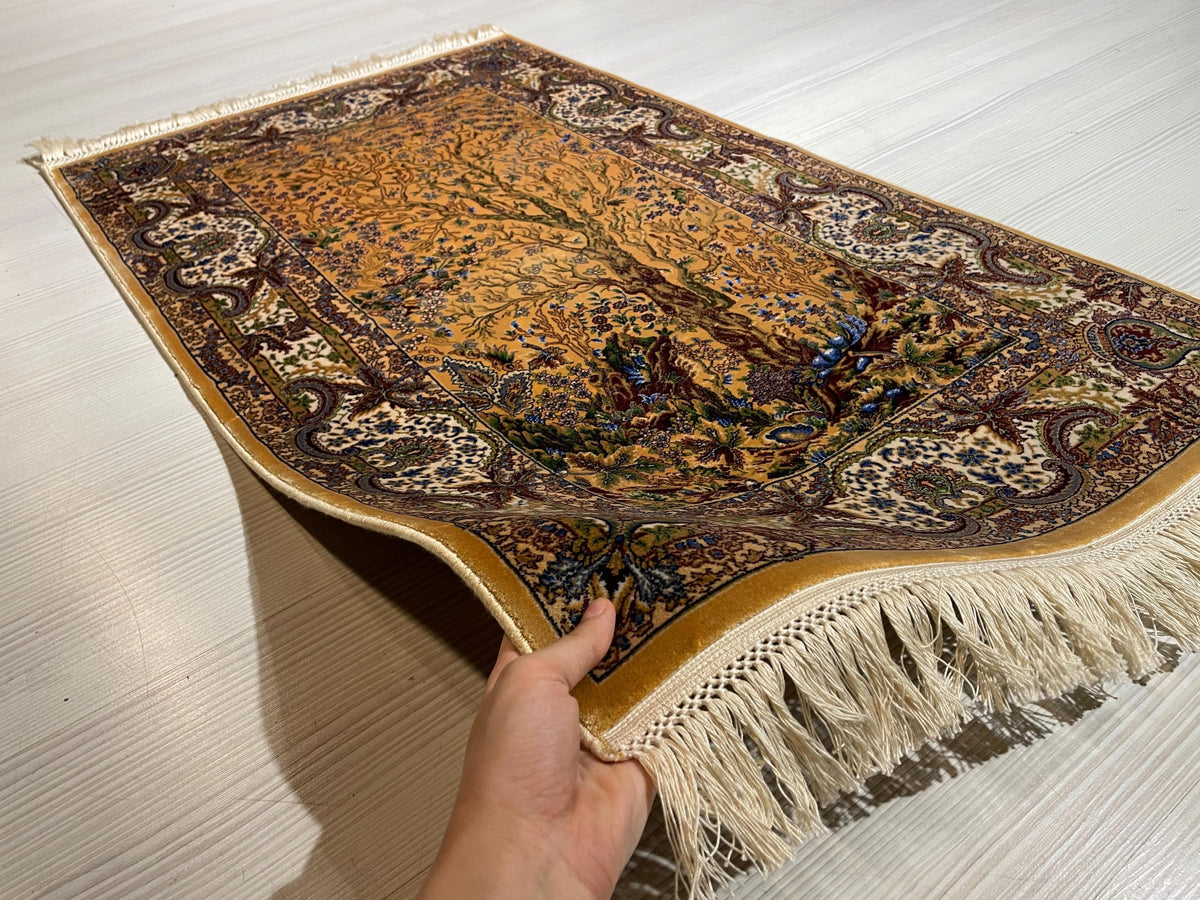 3x4 ft Modal Silk Tree of Life Rug, Turkish Wall Carpet, Nature Art Rug