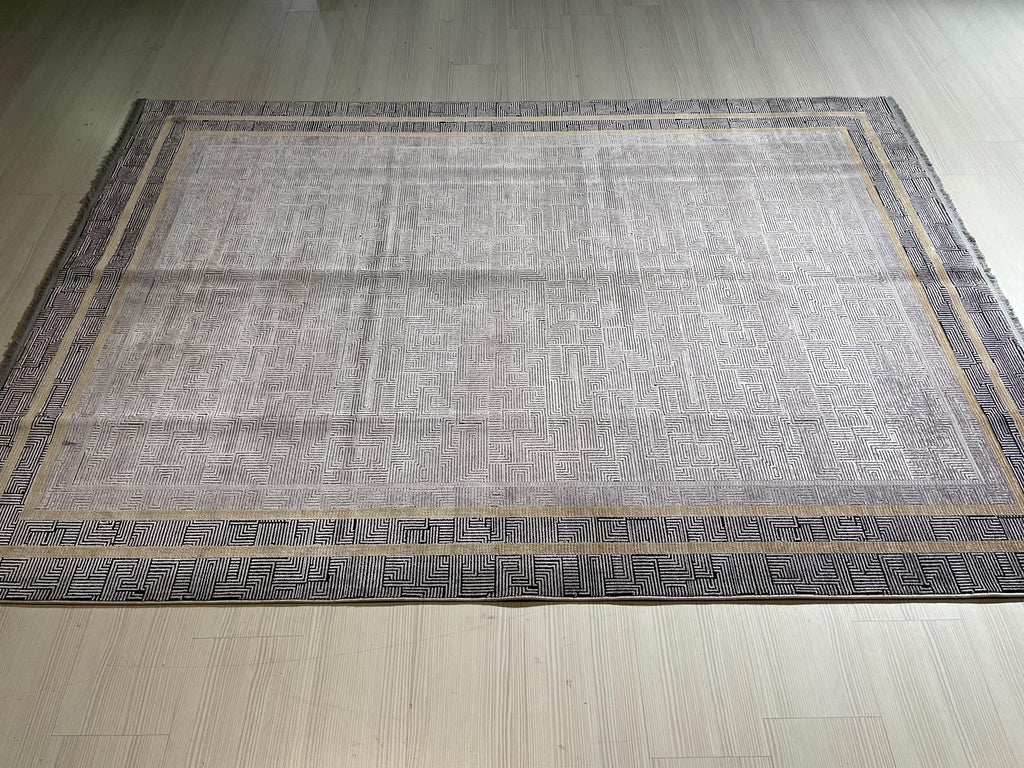 5x8 ft Modern Gray Bamboo Acrylic Rug, Geometric Living Room Area Rug