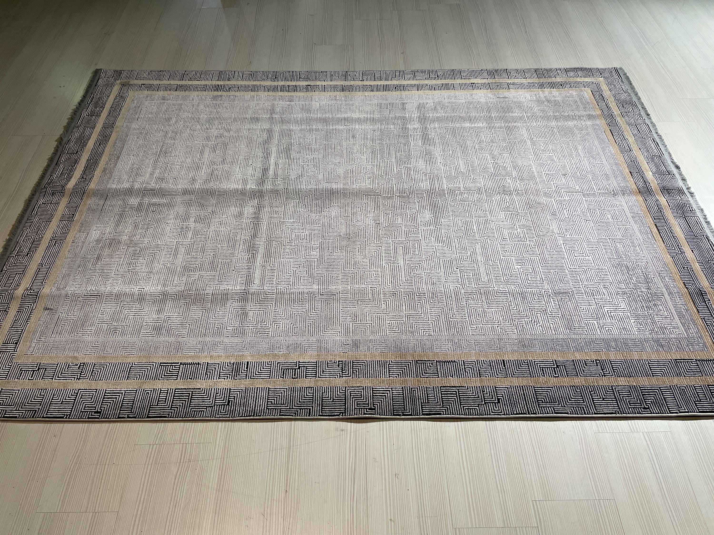 5x8 ft Modern Gray Bamboo Acrylic Rug, Geometric Living Room Area Rug