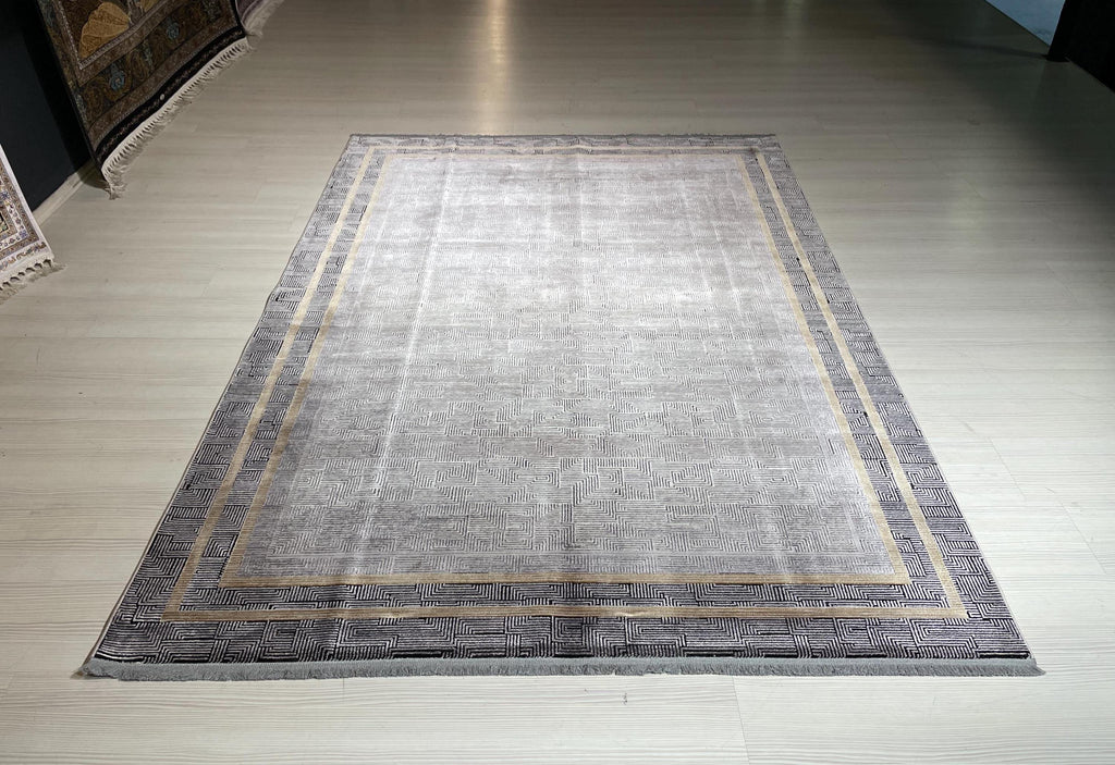 5x8 ft Modern Gray Bamboo Acrylic Rug, Geometric Living Room Area Rug