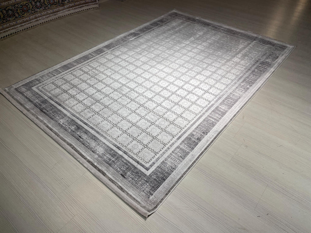 5x8 ft Ivory Geometric Bamboo Acrylic Rug, Modern Turkish Area Rug, Living Room Carpet