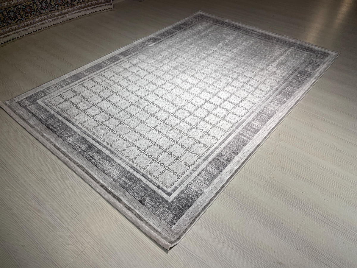 5x8 ft Ivory Geometric Bamboo Acrylic Rug, Modern Turkish Area Rug, Living Room Carpet