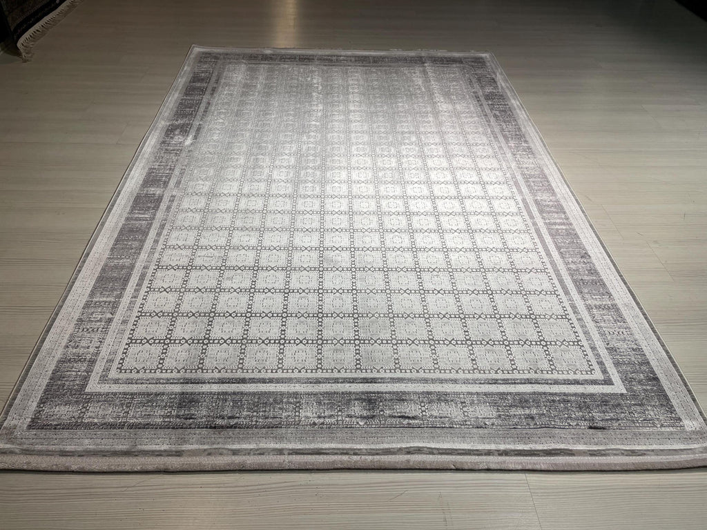5x8 ft Ivory Geometric Bamboo Acrylic Rug, Modern Turkish Area Rug, Living Room Carpet