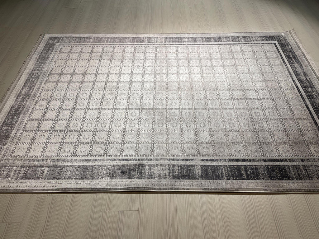 5x8 ft Ivory Geometric Bamboo Acrylic Rug, Modern Turkish Area Rug, Living Room Carpet