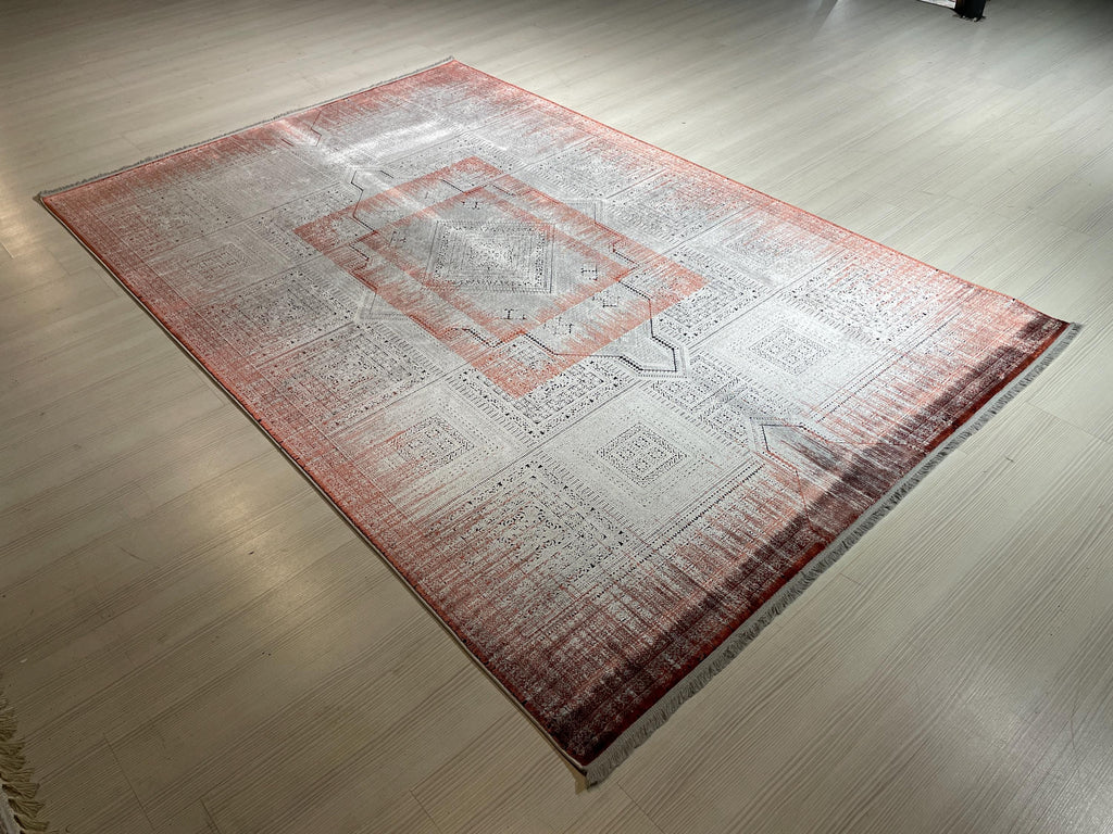 5x8 ft Copper Geometric Area Rug, Bamboo Acrylic Carpet, Modern Living Room Rug