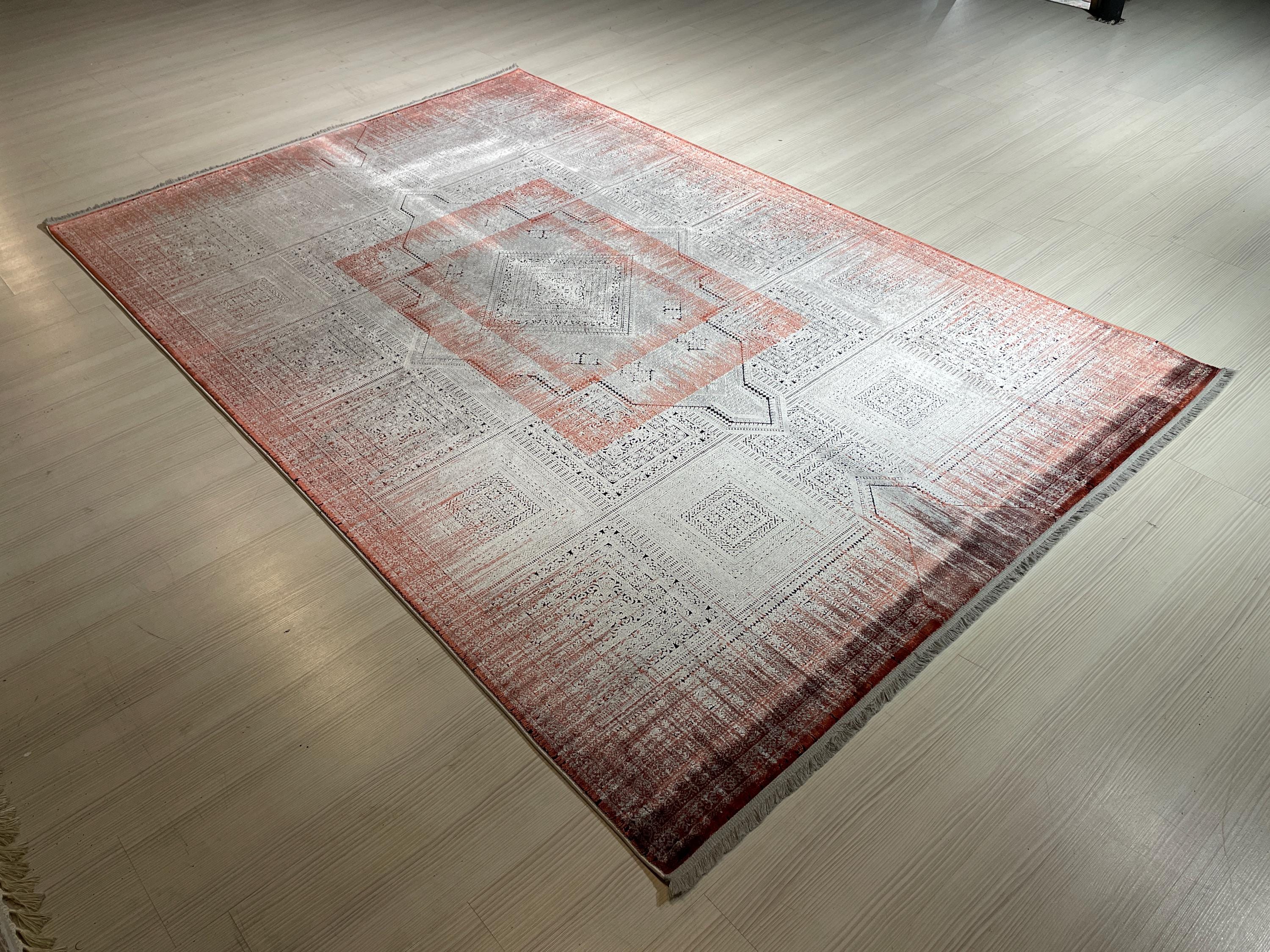 5x8 ft Copper Geometric Area Rug, Bamboo Acrylic Carpet, Modern Living Room Rug