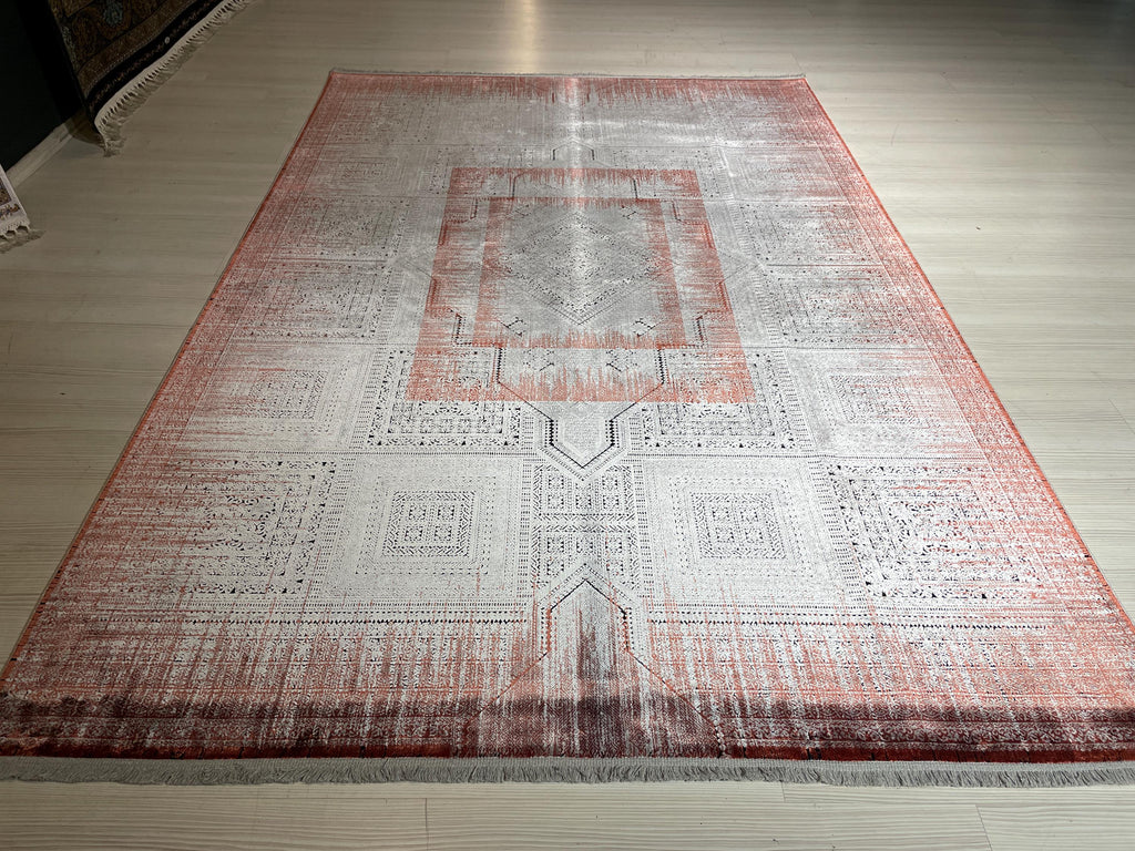 5x8 ft Copper Geometric Area Rug, Bamboo Acrylic Carpet, Modern Living Room Rug