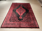 5x8 ft Red Black Vintage Medallion Rug, Bamboo Acrylic Area Rug, Living Room Carpet