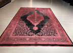 5x8 ft Red Black Vintage Medallion Rug, Bamboo Acrylic Area Rug, Living Room Carpet