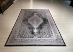 5x8 ft Charcoal Medallion Rug, Bamboo Acrylic Area Rug, Vintage Living Room Carpet