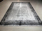 5x8 ft Modern Gray Border Rug, Bamboo Acrylic Area Rug, Minimalist Living Room Carpet