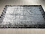 5x8 ft Modern Gray Border Rug, Bamboo Acrylic Area Rug, Minimalist Living Room Carpet