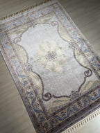 5x8 ft Gray Floral Medallion Modal Silk Rug, Luxury Living Room Area Rug