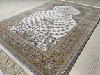 Tree of Life Bamboo Prayer Rug, Islamic Turkish Prayer Mat, Beige Floral Sajjadah