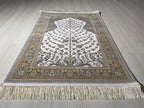 Tree of Life Bamboo Prayer Rug, Islamic Turkish Prayer Mat, Beige Floral Sajjadah