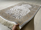 Tree of Life Bamboo Prayer Rug, Islamic Turkish Prayer Mat, Beige Floral Sajjadah