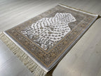 Tree of Life Bamboo Prayer Rug, Islamic Turkish Prayer Mat, Beige Floral Sajjadah