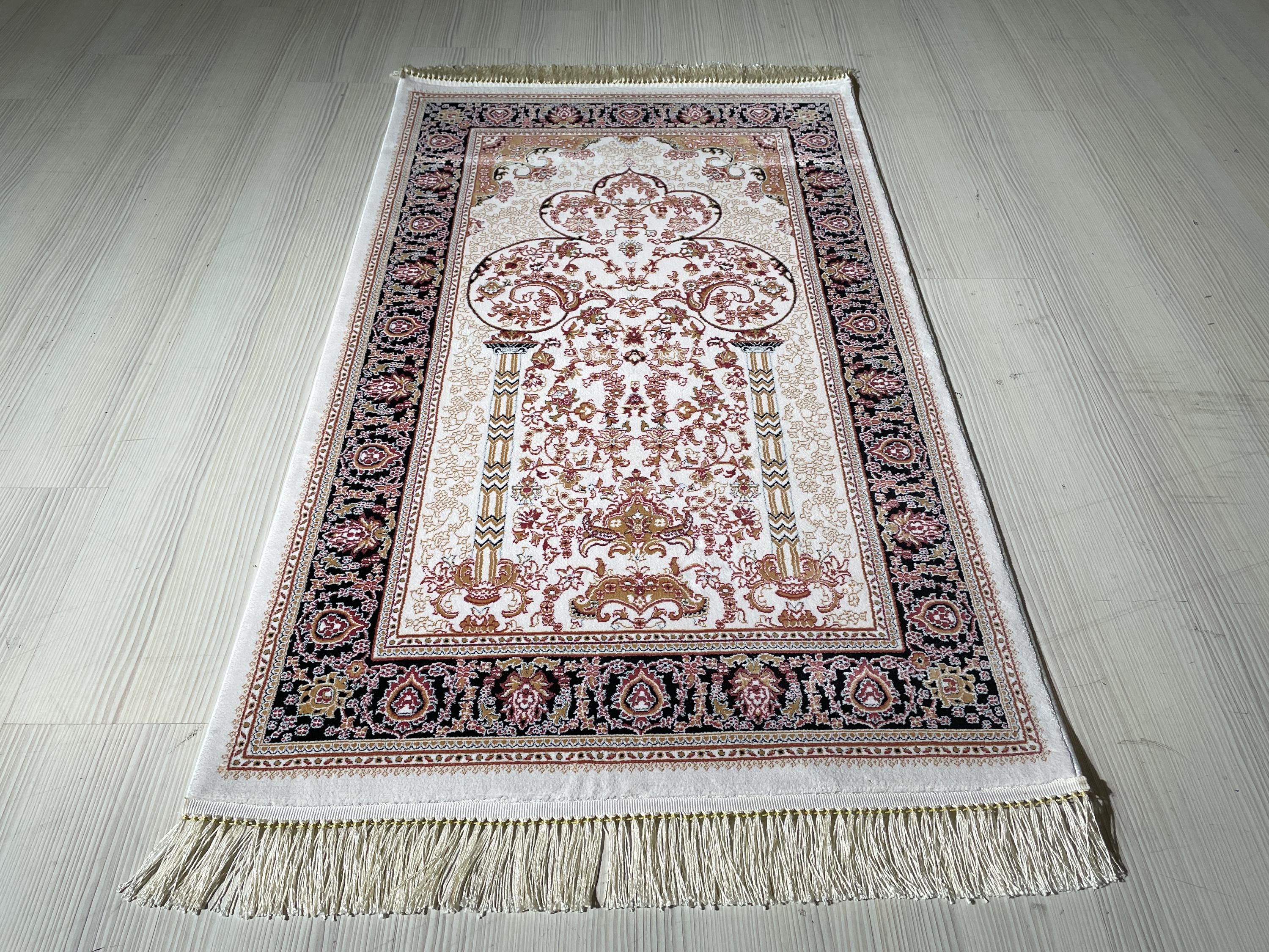 Rose Mihrab Bamboo Prayer Rug, Turkish Islamic Prayer Mat, Floral Muslim Gift