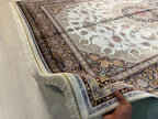 5x8 ft Ivory Silk Area Rug, Floral Medallion Design, Luxury Turkish Living Room Decor