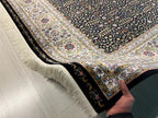 7x10 ft Black Floral Modal Silk Rug, Anatolian Turkish Style Oriental Area Rug